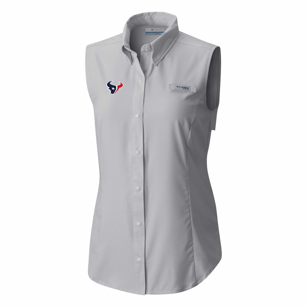 Houston Texans Women's PFG Tamiami Omni-Shade Sleeveless Button-Up Shirt - Gray discount