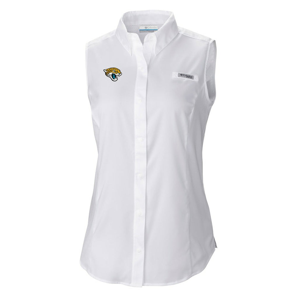 Jacksonville Jaguars Women's PFG Tamiami Omni-Shade Sleeveless Button-Up Shirt - White cheap