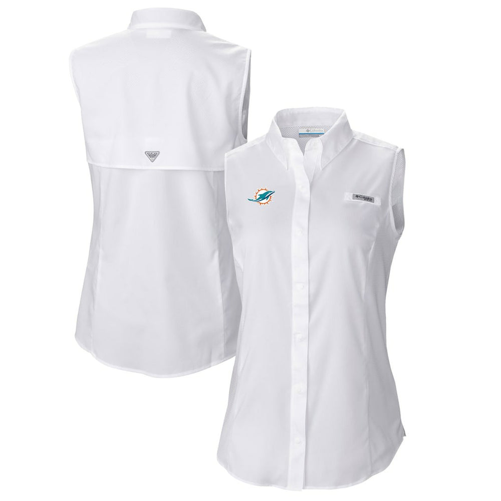 Miami Dolphins Women's PFG Tamiami Omni-Shade Sleeveless Button-Up Shirt - White outlet