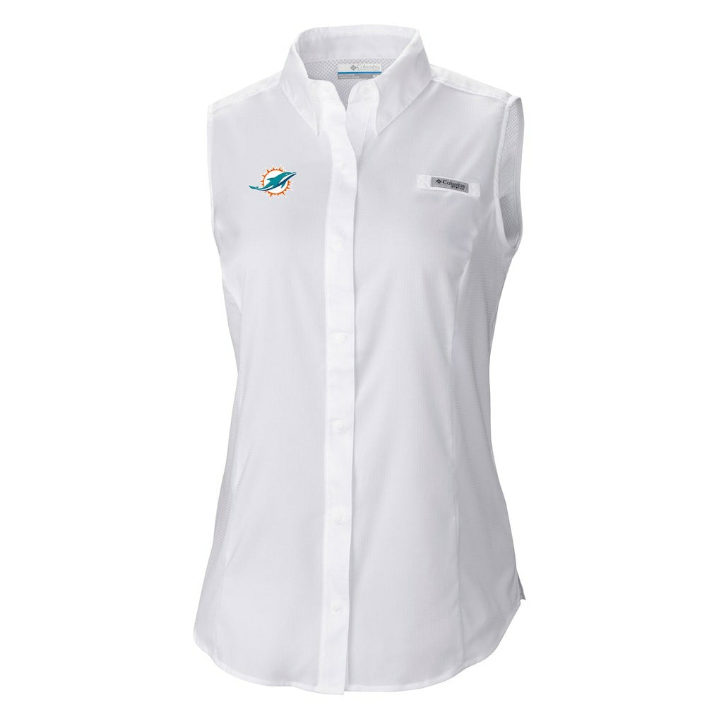 Miami Dolphins Women's PFG Tamiami Omni-Shade Sleeveless Button-Up Shirt - White outlet