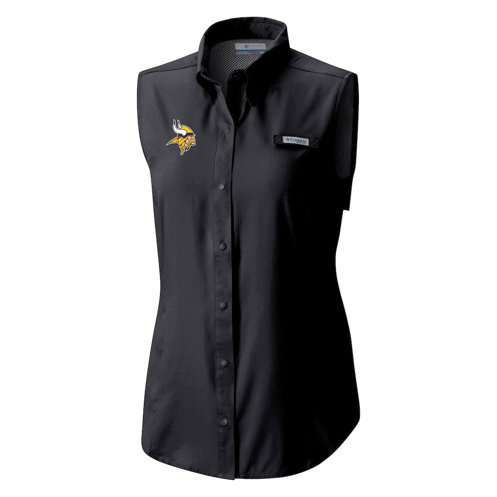 Minnesota Vikings Women's PFG Tamiami Omni-Shade Sleeveless Button-Up Shirt - Black outlet