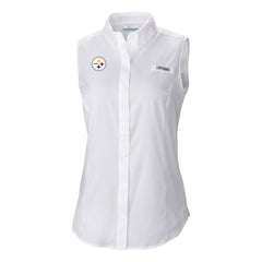 Pittsburgh Steelers Women's PFG Tamiami Omni-Shade Sleeveless Button-Up Shirt - White sale
