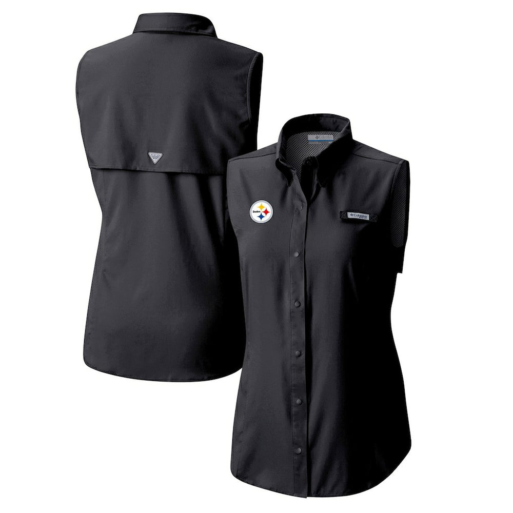 Pittsburgh Steelers Women's PFG Tamiami Omni-Shade Sleeveless Button-Up Shirt - Black online