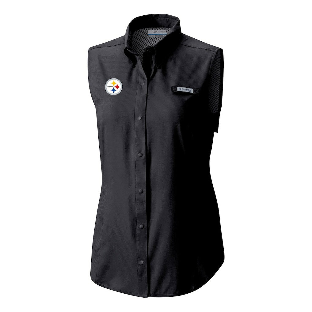 Pittsburgh Steelers Women's PFG Tamiami Omni-Shade Sleeveless Button-Up Shirt - Black online