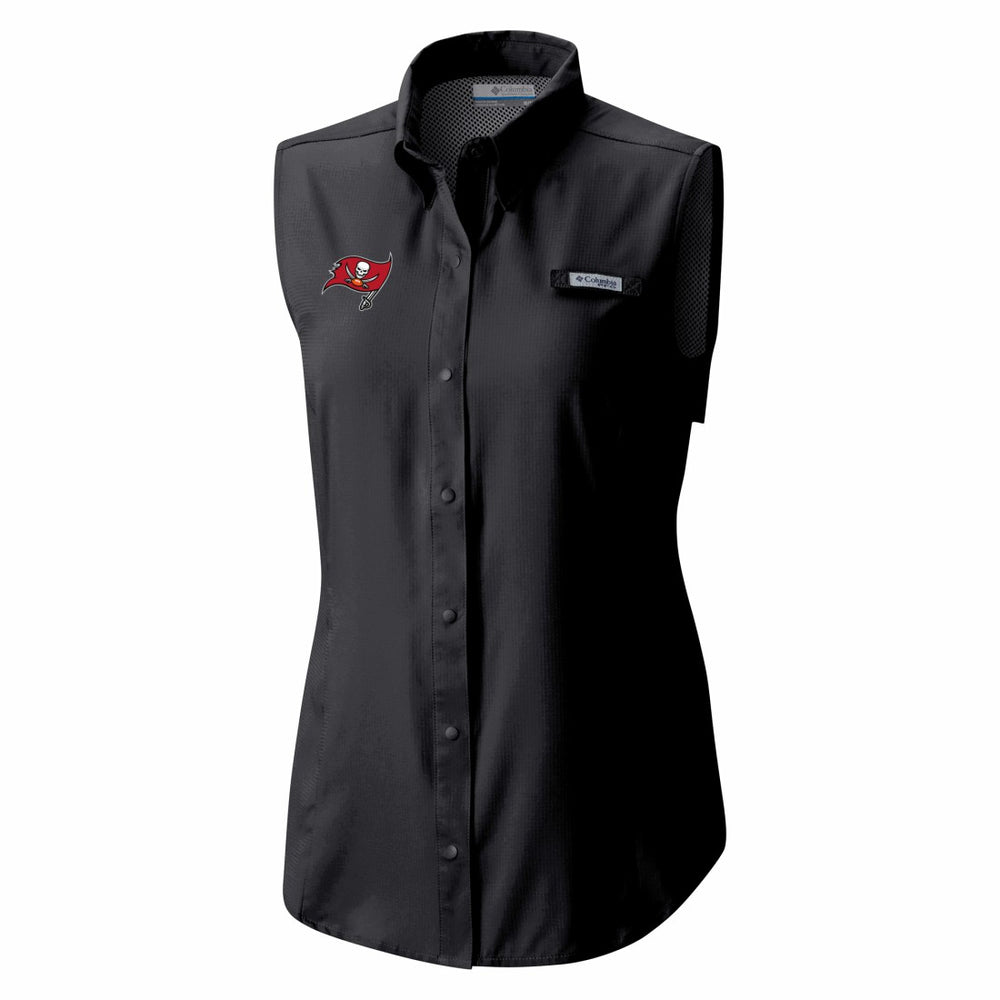 Tampa Bay Buccaneers Women's PFG Tamiami Omni-Shade Sleeveless Button-Up Shirt - Black on sale