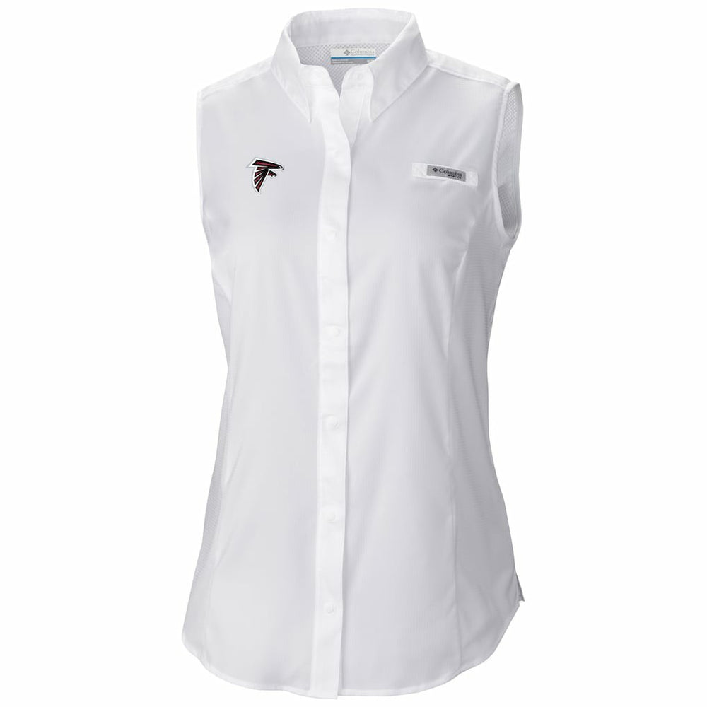 Atlanta Falcons Women's PFG Tamiami Omni-Shade Sleeveless Button-Up Shirt - White on sale