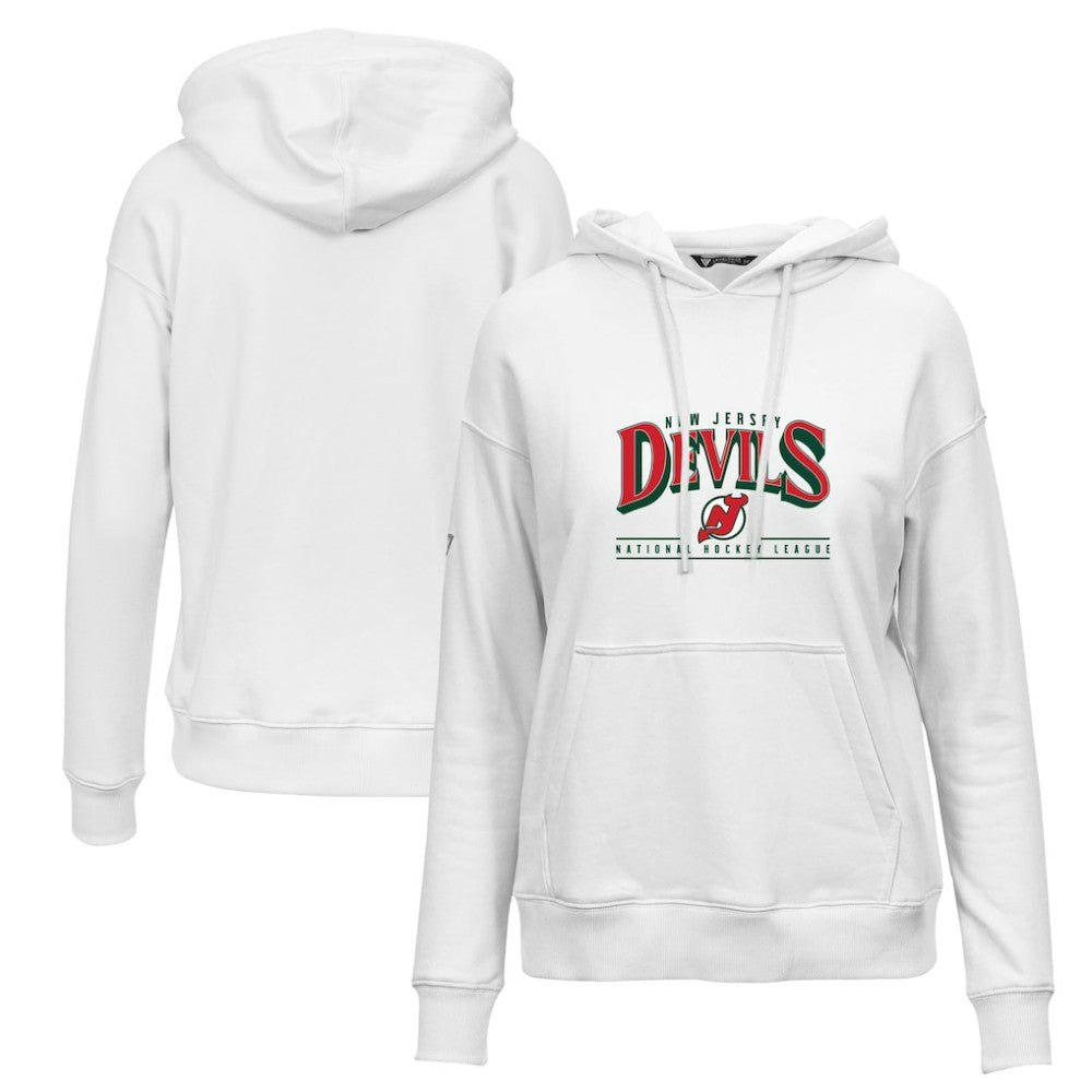 New Jersey Devils Levelwear Women's Retro Adorn Spellout Pullover Hoodie White