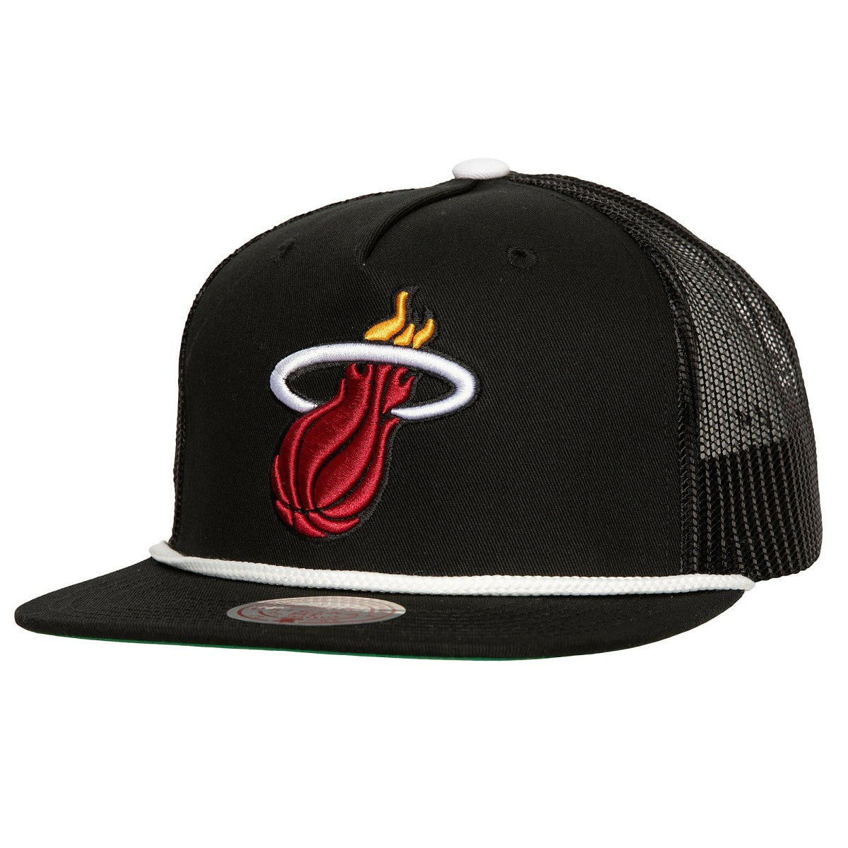 Miami Heat Roper Meshback Trucker Snapback Hat - Black | Mitchell & Ness outlet