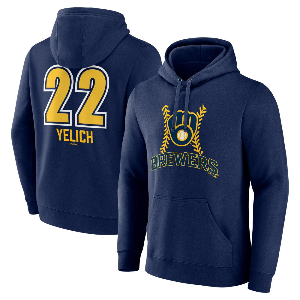 Christian Yelich Milwaukee Brewers Name & Number Fastball Pullover Hoodie - Navy