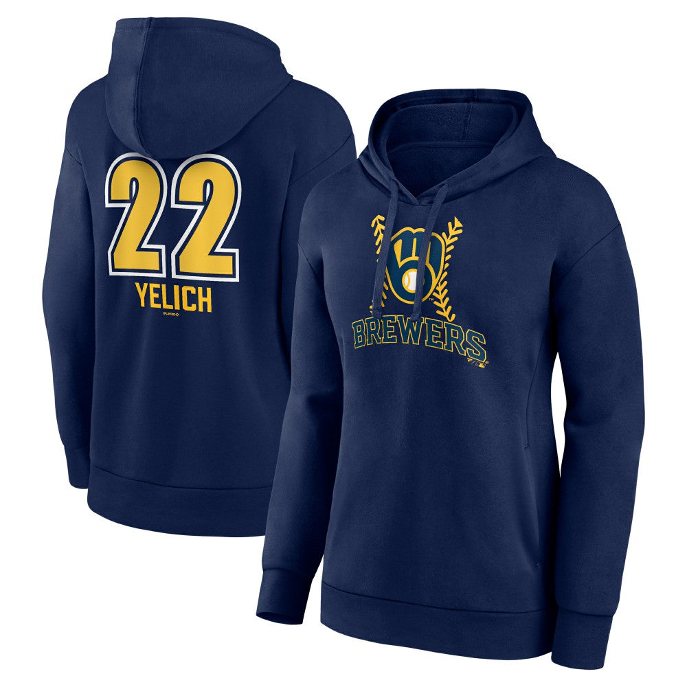 Christian Yelich Milwaukee Brewers Women's Name & Number Fastball Pullover Hoodie - Navy