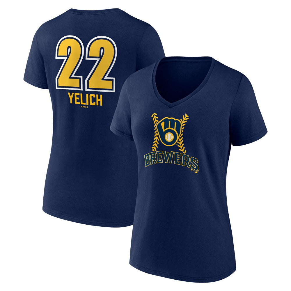 Christian Yelich Milwaukee Brewers Women's Name & Number Fastball V-Neck T-Shirt - Navy