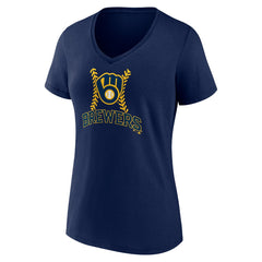 Christian Yelich Milwaukee Brewers Women's Name & Number Fastball V-Neck T-Shirt - Navy