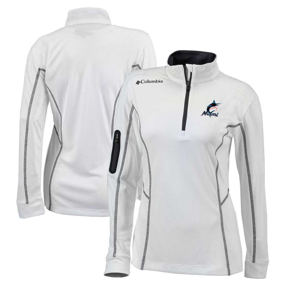 Miami Marlins Women's Omni-Wick Shotgun Quarter-Zip Pullover Top - White | Columbia