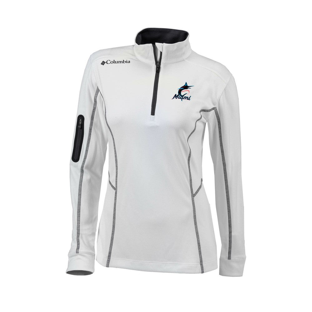 Miami Marlins Women's Omni-Wick Shotgun Quarter-Zip Pullover Top - White | Columbia