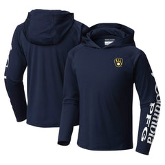 Milwaukee Brewers Youth Terminal Tackle Long Sleeve Hoodie T-Shirt - Navy | Columbia
