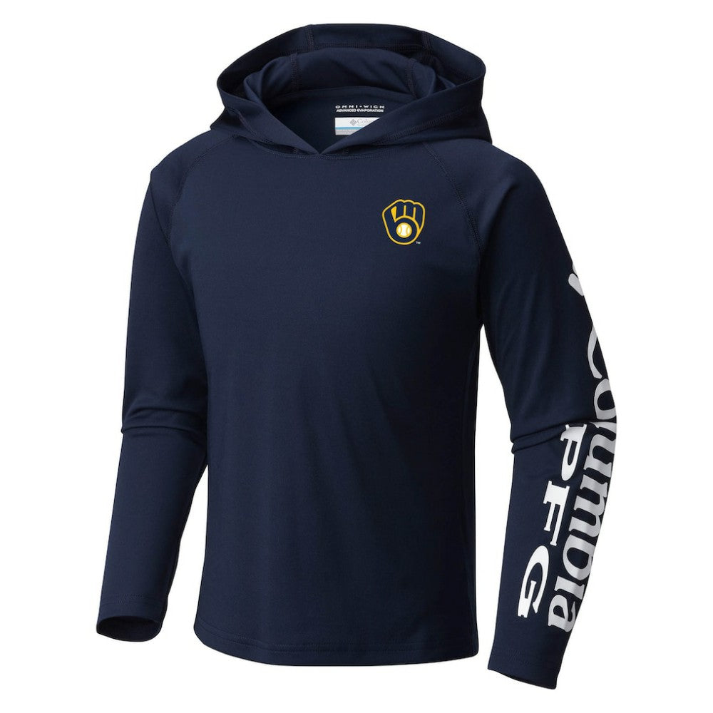 Milwaukee Brewers Youth Terminal Tackle Long Sleeve Hoodie T-Shirt - Navy | Columbia