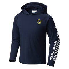 Milwaukee Brewers Youth Terminal Tackle Long Sleeve Hoodie T-Shirt - Navy | Columbia