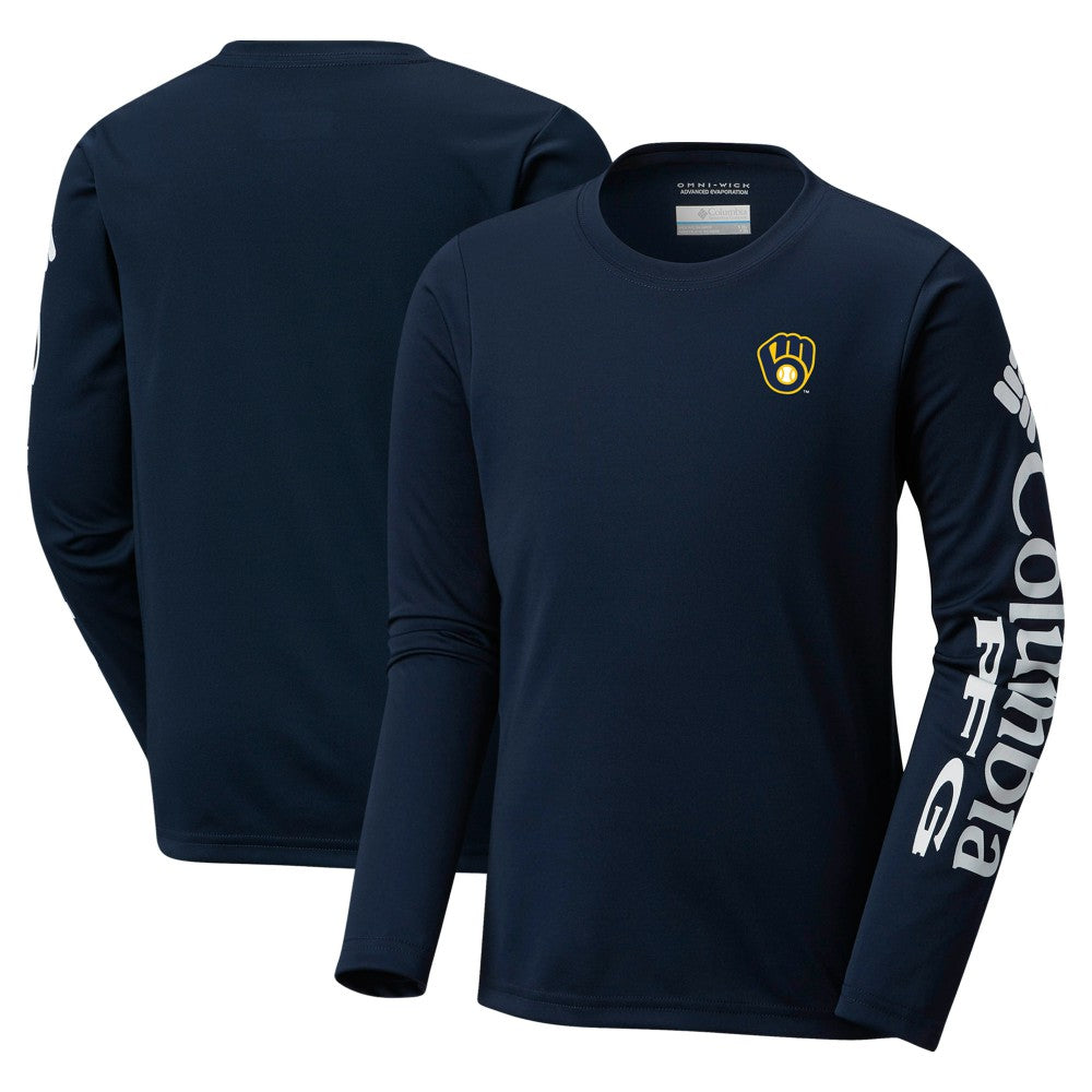 Milwaukee Brewers Youth Terminal Tackle Long Sleeve T-Shirt - Navy | Columbia