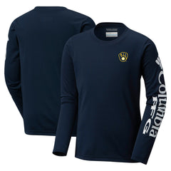 Milwaukee Brewers Youth Terminal Tackle Long Sleeve T-Shirt - Navy | Columbia