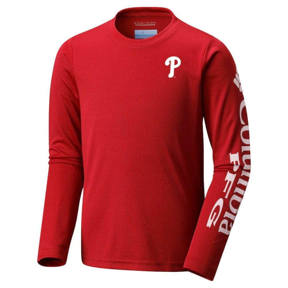 Philadelphia Phillies Youth Terminal Tackle Long Sleeve T-Shirt - Red | Columbia