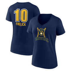 Sal Frelick Milwaukee Brewers Women's Name & Number Fastball V-Neck T-Shirt - Navy