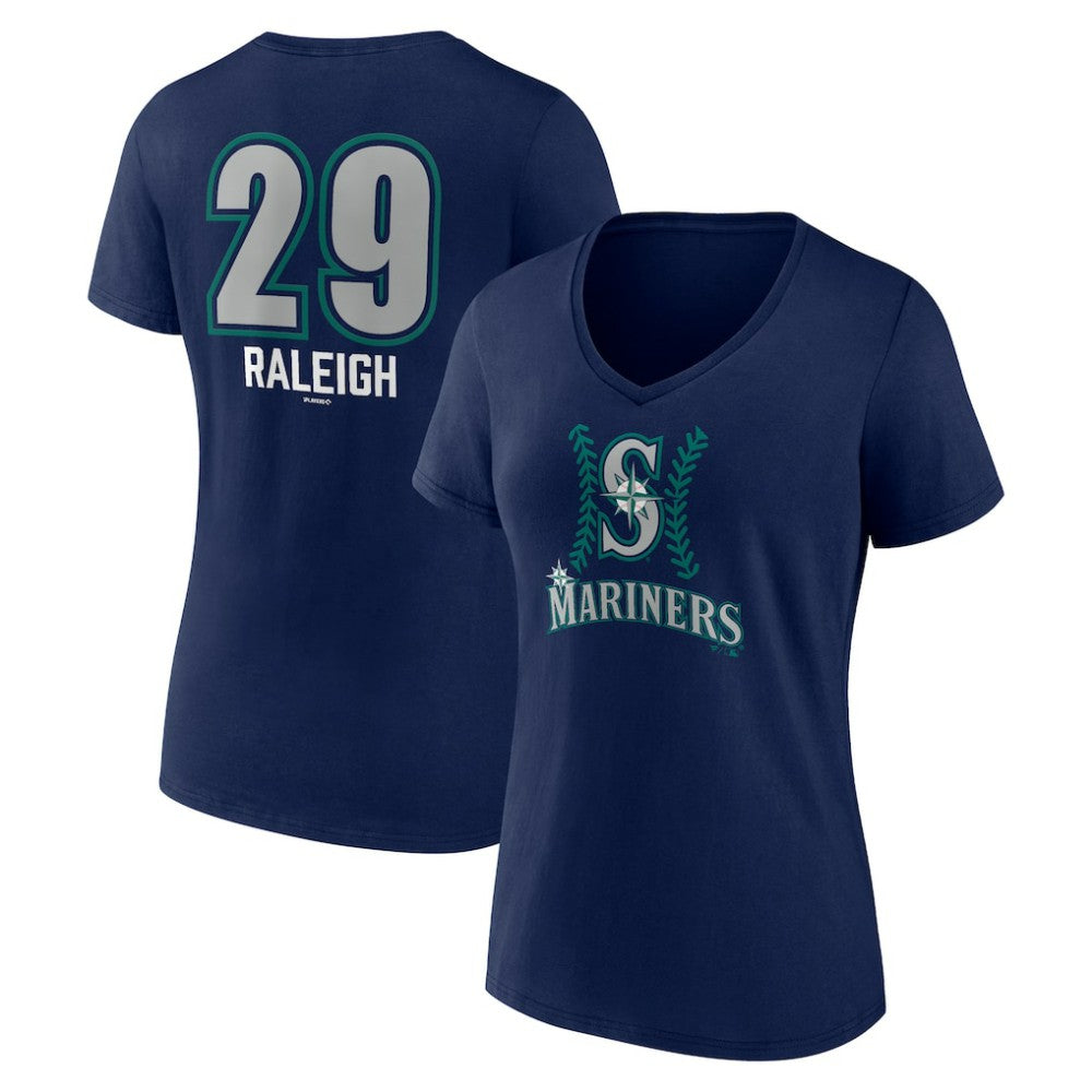 Cal Raleigh Seattle Mariners Women's Name & Number Fastball V-Neck T-Shirt - Navy