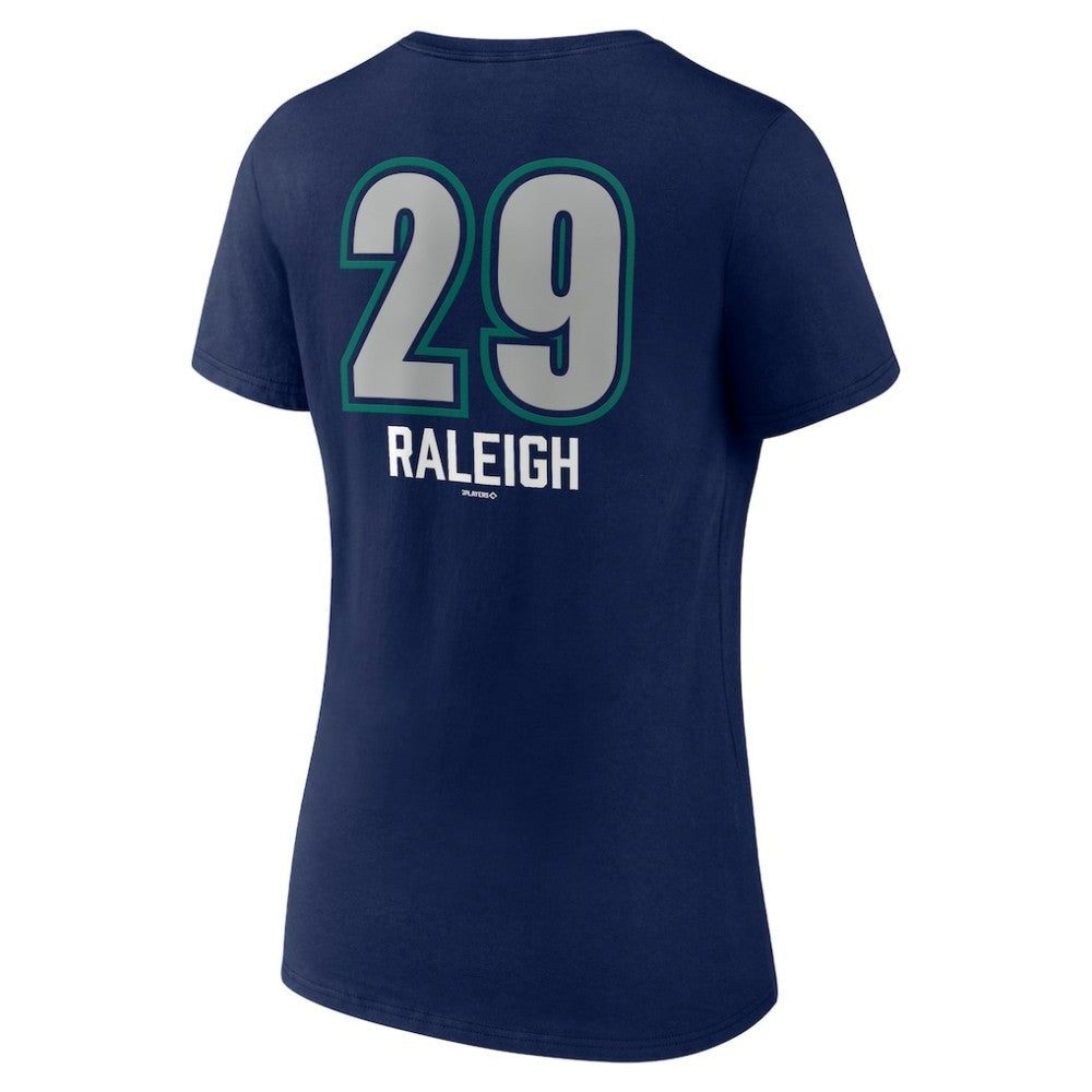 Cal Raleigh Seattle Mariners Women's Name & Number Fastball V-Neck T-Shirt - Navy