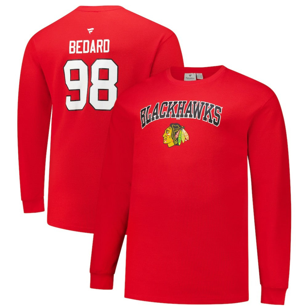 Connor Bedard Chicago Blackhawks Profile Big & Tall Name & Number Thermal Pullover Sweatshirt Red