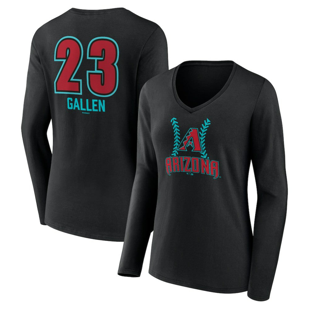 Zac Gallen Arizona Diamondbacks Women's Name & Number Fastball V-Neck Long Sleeve T-Shirt - Black