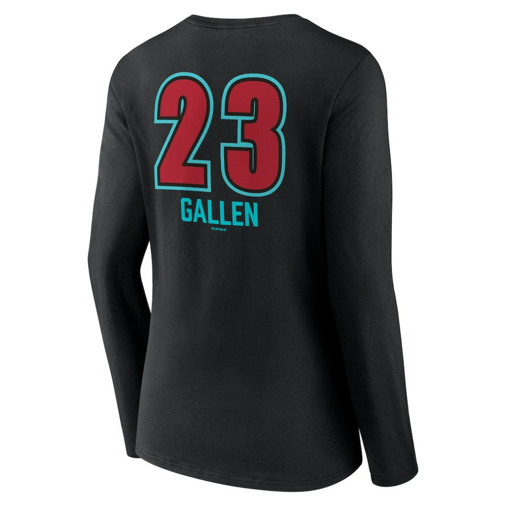 Zac Gallen Arizona Diamondbacks Women's Name & Number Fastball V-Neck Long Sleeve T-Shirt - Black