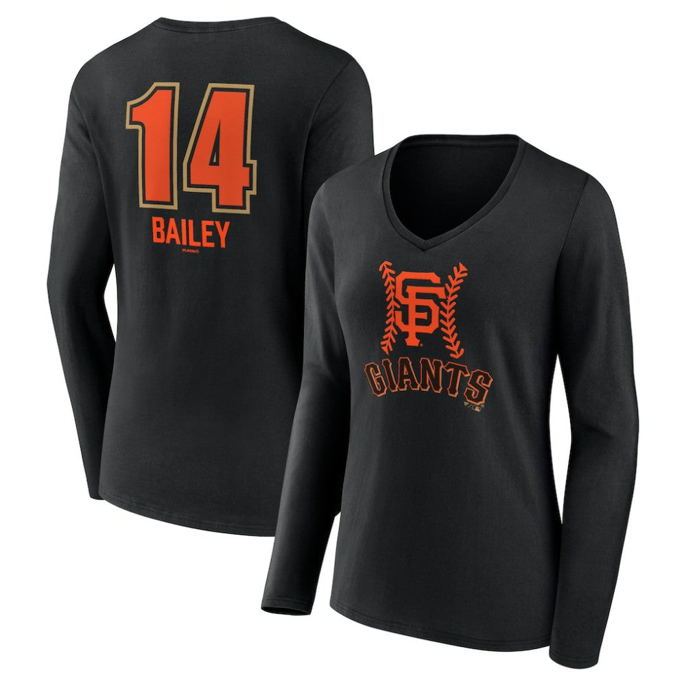 Patrick Bailey San Francisco Giants Women's Name & Number Fastball V-Neck Long Sleeve T-Shirt - Black