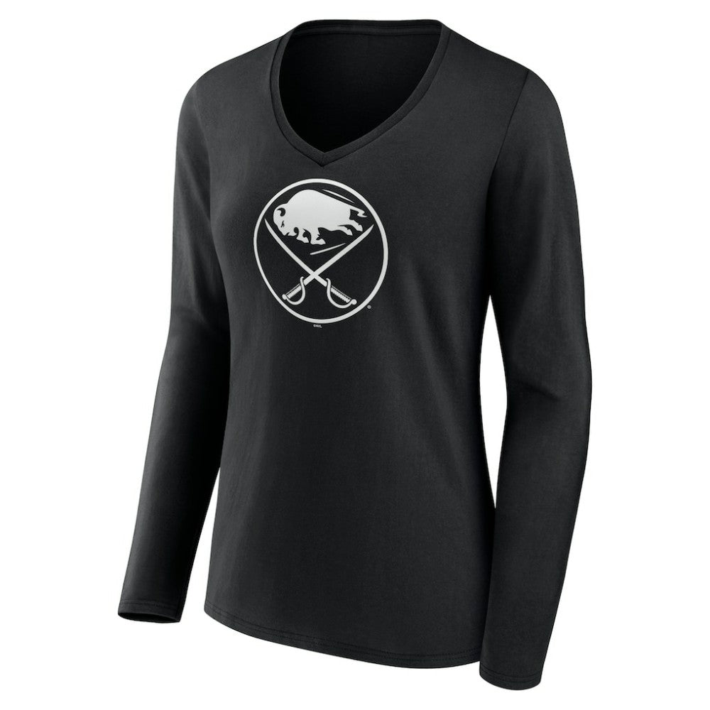 Buffalo Sabres Women's Personalized Name & Number Monochrome Long Sleeve V-Neck T-Shirt Black
