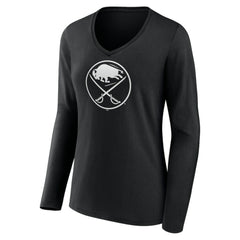 Buffalo Sabres Women's Personalized Name & Number Monochrome Long Sleeve V-Neck T-Shirt Black