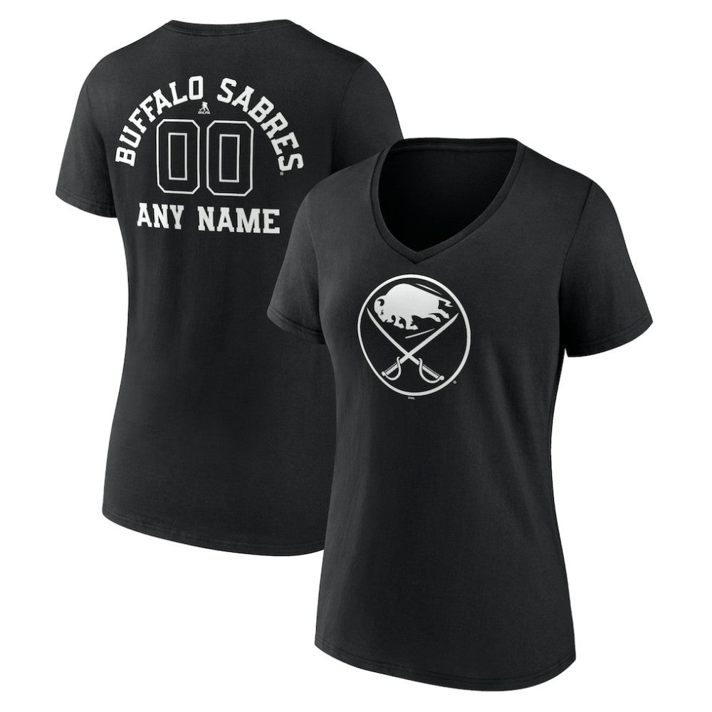 Buffalo Sabres Women's Personalized Name & Number Monochrome V-Neck T-Shirt Black