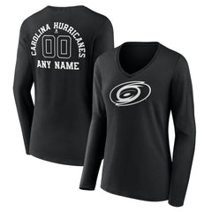 Carolina Hurricanes Women's Personalized Name & Number Monochrome Long Sleeve V-Neck T-Shirt Black