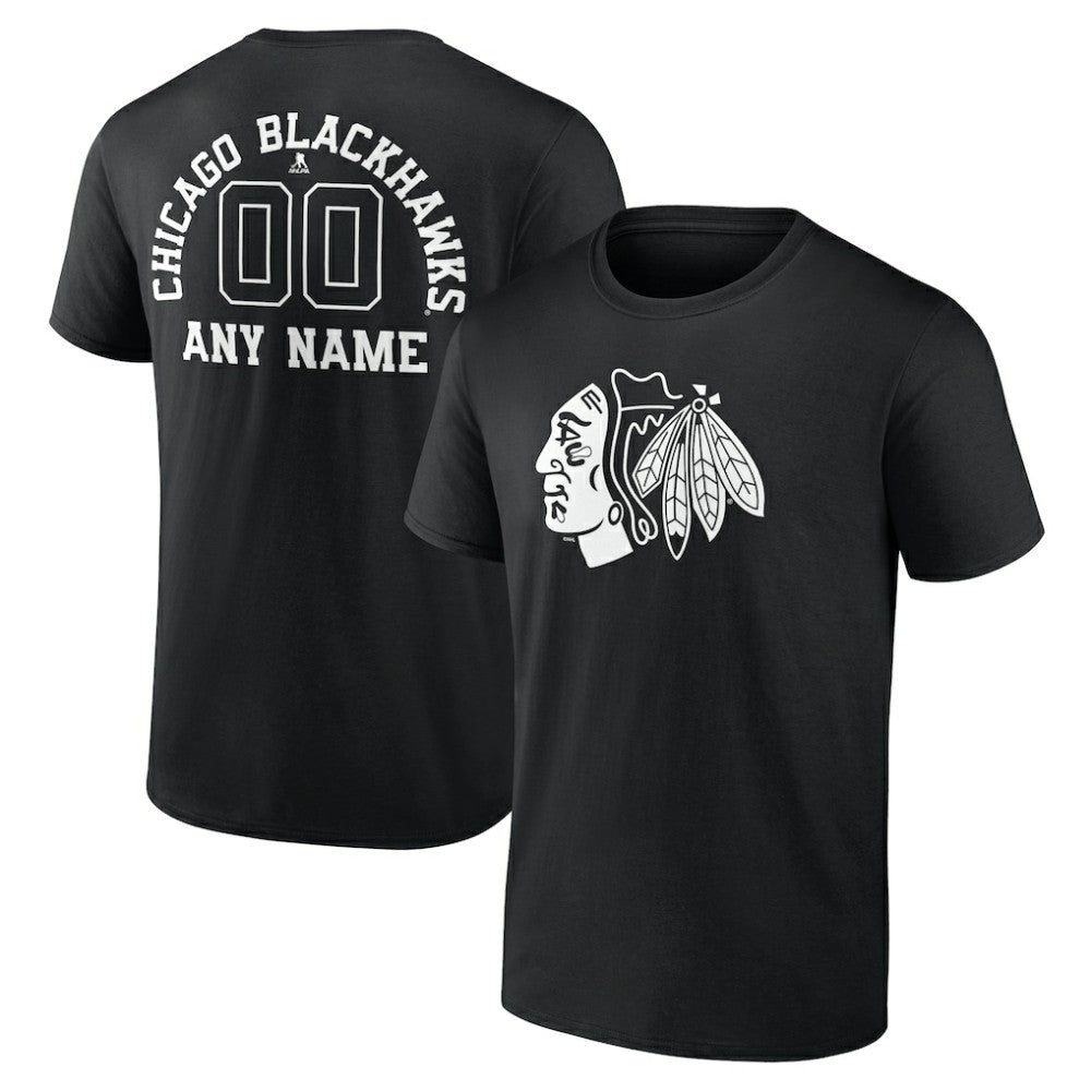 Chicago Blackhawks Personalized Name & Number Monochrome T-Shirt Black