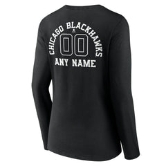 Chicago Blackhawks Women's Personalized Name & Number Monochrome Long Sleeve V-Neck T-Shirt Black