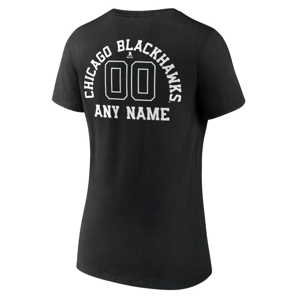 Chicago Blackhawks Women's Personalized Name & Number Monochrome V-Neck T-Shirt Black