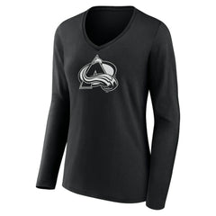 Colorado Avalanche Women's Personalized Name & Number Monochrome Long Sleeve V-Neck T-Shirt Black