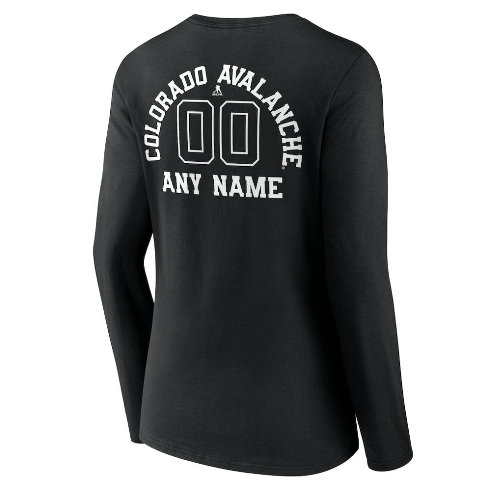Colorado Avalanche Women's Personalized Name & Number Monochrome Long Sleeve V-Neck T-Shirt Black