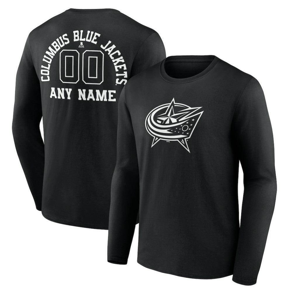 Columbus Blue Jackets Personalized Name & Number Monochrome Long Sleeve T-Shirt Black