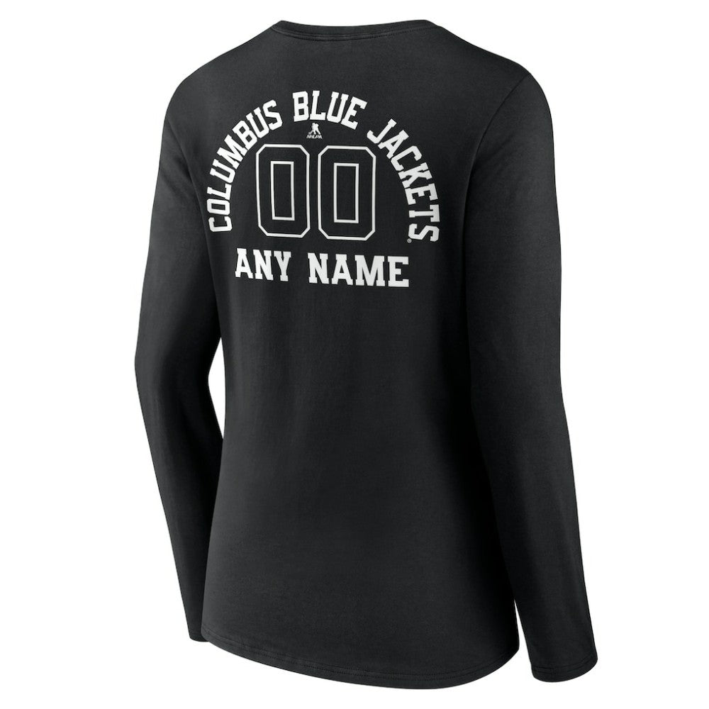 Columbus Blue Jackets Women's Personalized Name & Number Monochrome Long Sleeve V-Neck T-Shirt Black