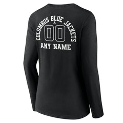 Columbus Blue Jackets Women's Personalized Name & Number Monochrome Long Sleeve V-Neck T-Shirt Black
