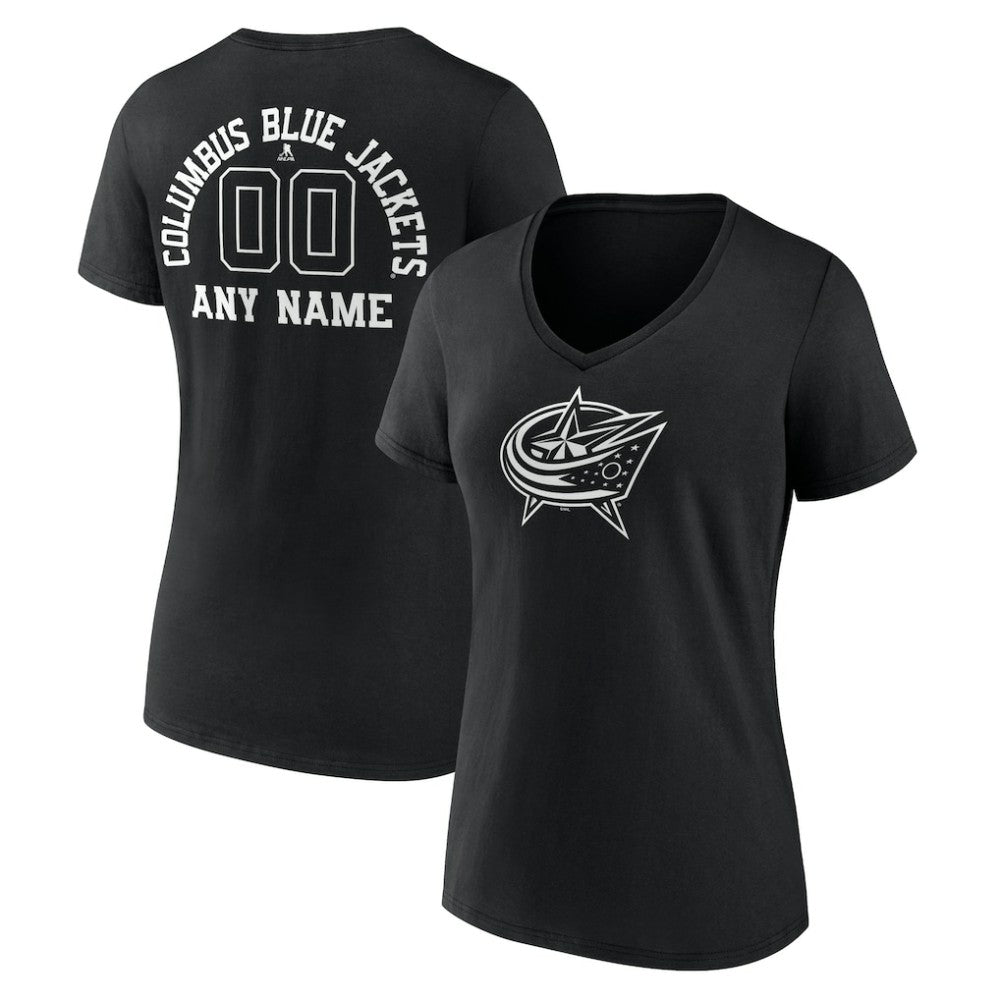 Columbus Blue Jackets Women's Personalized Name & Number Monochrome V-Neck T-Shirt Black