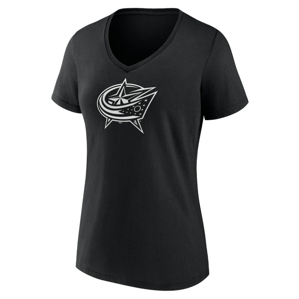 Columbus Blue Jackets Women's Personalized Name & Number Monochrome V-Neck T-Shirt Black