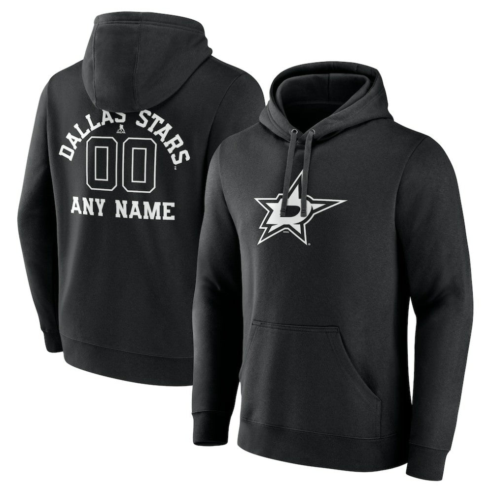 Dallas Stars Personalized Name & Number Monochrome Pullover Hoodie Black