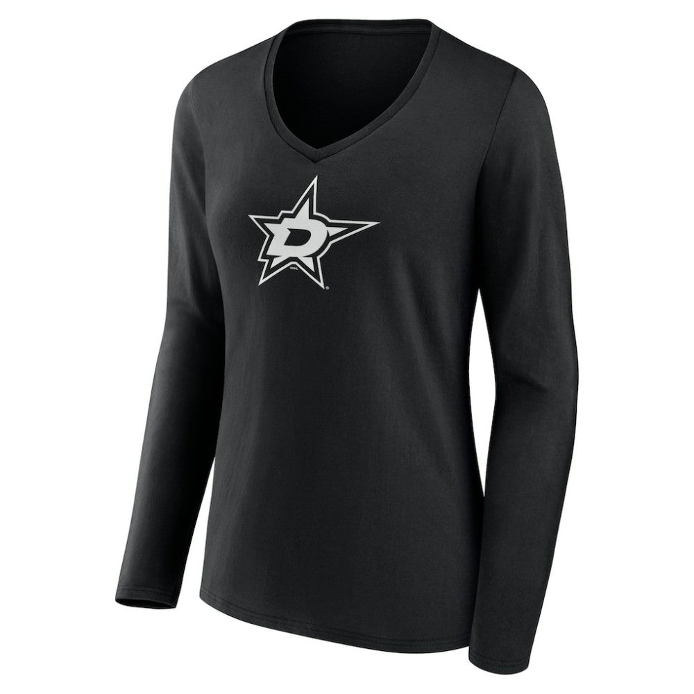 Dallas Stars Women's Personalized Name & Number Monochrome Long Sleeve V-Neck T-Shirt Black