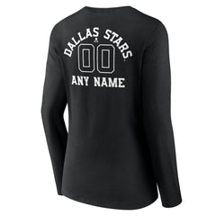 Dallas Stars Women's Personalized Name & Number Monochrome Long Sleeve V-Neck T-Shirt Black