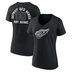 Detroit Red Wings Women's Personalized Name & Number Monochrome V-Neck T-Shirt Black