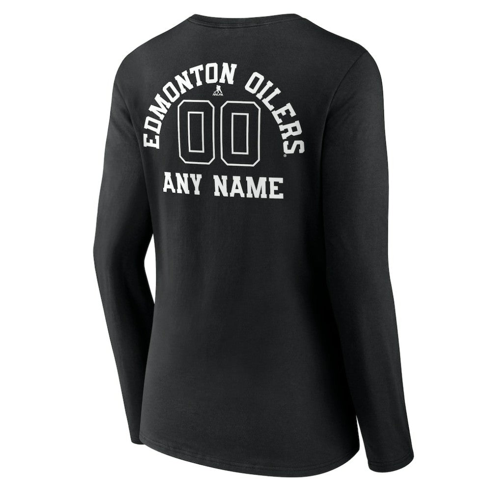 Edmonton Oilers Women's Personalized Name & Number Monochrome Long Sleeve V-Neck T-Shirt Black